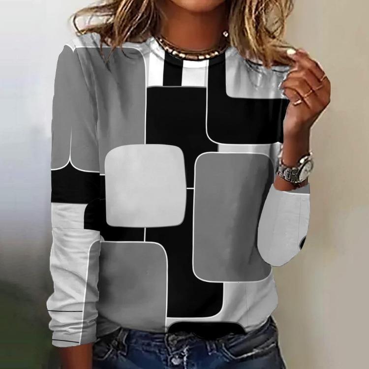 Fall Fashion New Women T Shirts Casual Loose Geometry Simple Plaid Long Sleeves Cotton O Neck Pullover Tops 8XL
Fall Fashion New Women T Shirts Casual Loose Geometry Simple Plaid Long Sleeves Cotton O Neck Pullover Tops 8XL