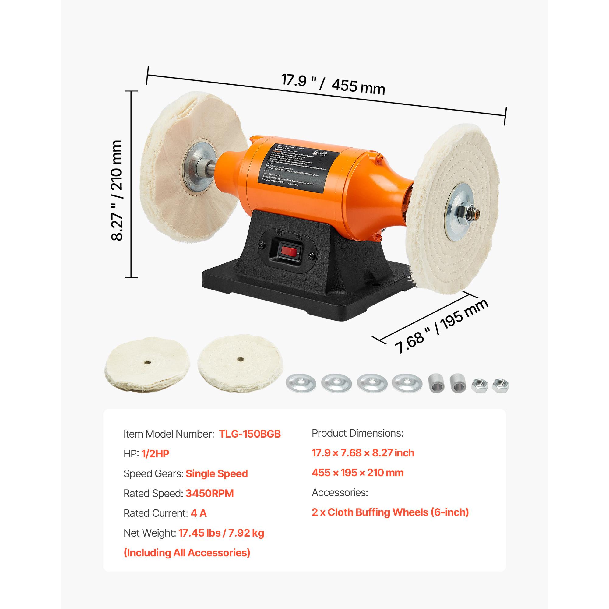 SucceBuy 1/2HP Bench Buffer Polisher 6-inch 3450RPM Single Speed with 2PCS Cloth Wheels Cast Iron Base for Metal Wood Polishing
SucceBuy 1/2HP Bench Buffer Polisher 6-inch 3450RPM Single Speed with 2PCS Cloth Wheels Cast Iron Base for Metal Wood Polishing