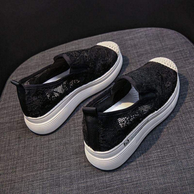 Женская летняя обувь рыбака женская обувь новая универсальная летняя толстая подошва увеличивающая рост сетчатая дышащая парусиновая ленивая на одном педале 35