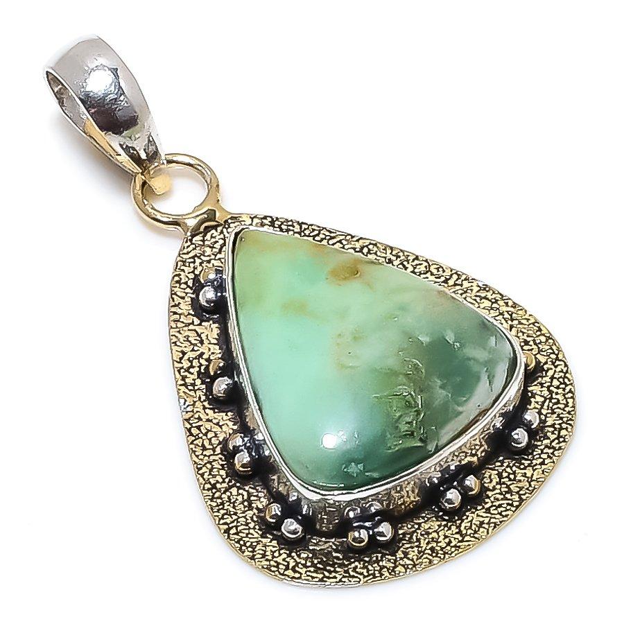 Двухцветный кулон из стерлингового серебра 925 пробы с натуральным хризопразом, размер 2,09 дюйма, D0G55 
Двухцветный кулон из стерлингового серебра 925 пробы с натуральным хризопразом, размер 2,09 дюйма, D0G55