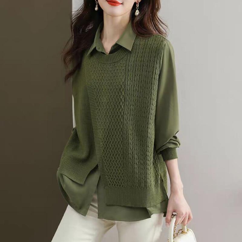 Рубашка для женщин, свободная блузка из хлопка большого размера, имитация двух частей, повседневный свитер с длинным рукавом и отложным воротником, верхняя часть рубашки XXXL зелёный
Рубашка для женщин, свободная блузка из хлопка большого размера, имитация двух частей, повседневный свитер с длинным рукавом и отложным воротником, верхняя часть рубашки XXXL зелёный