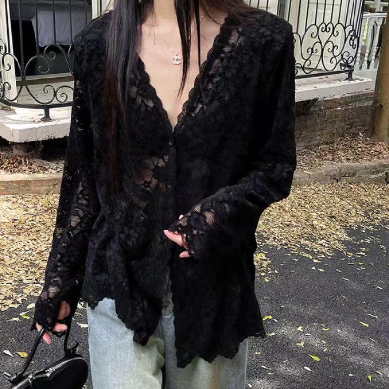 Long Sleeve Lace Blouses Women Clothing Hollow Out Sexy Tops See Through Summer White Shirts XL чорний
Long Sleeve Lace Blouses Women Clothing Hollow Out Sexy Tops See Through Summer White Shirts XL чорний