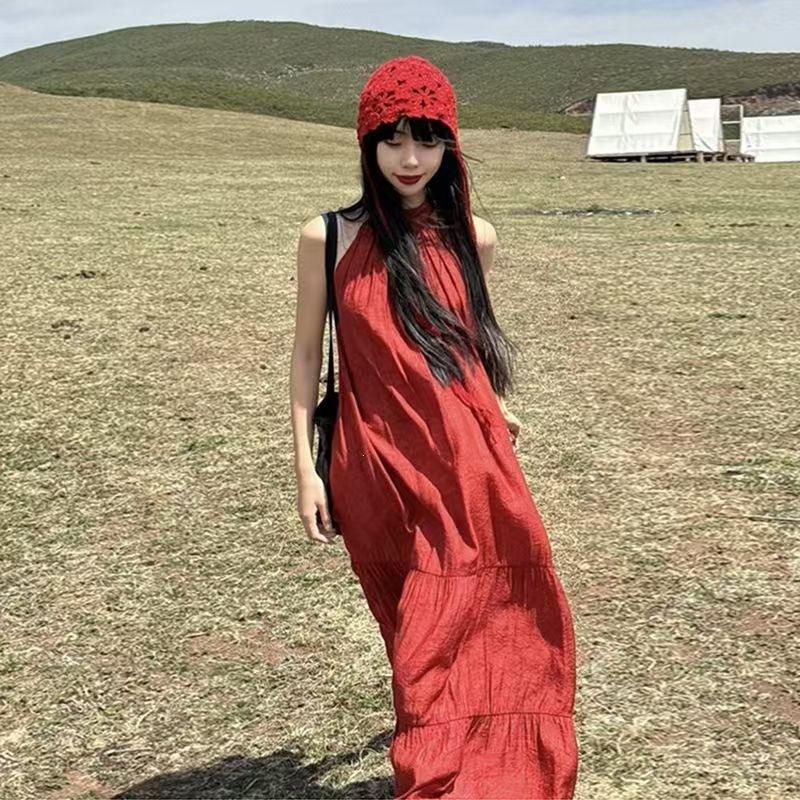 Red neck dress large size fat mm resort style design sense back strap loose atmosphere sense chic long dress XL червоний
Red neck dress large size fat mm resort style design sense back strap loose atmosphere sense chic long dress XL червоний