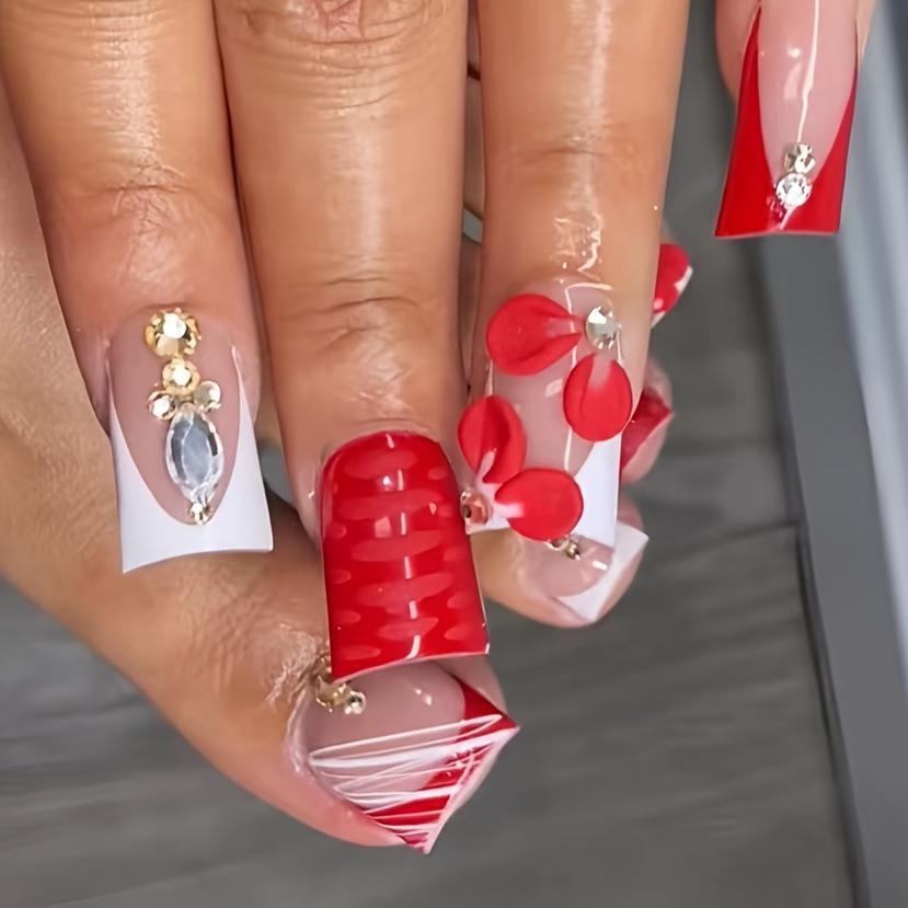 Cross-Border Hot-Selling Duckbill Style Press-On Nails with Floral Stripe & Rhinestone Design (Hand & Foot Set)
Cross-Border Hot-Selling Duckbill Style Press-On Nails with Floral Stripe & Rhinestone Design (Hand & Foot Set)