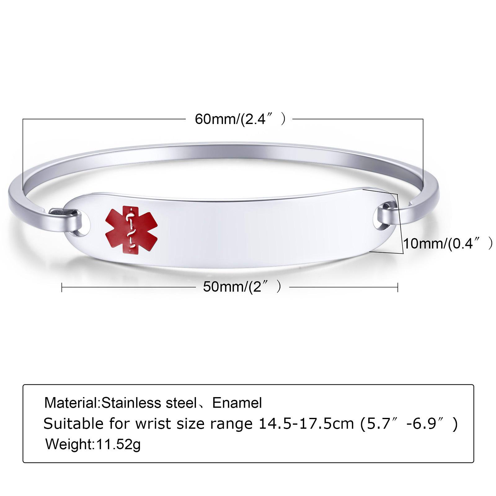 New Fashion Stainless Steel Medical Alert ID Bangle Bracelet for Men Women
New Fashion Stainless Steel Medical Alert ID Bangle Bracelet for Men Women
