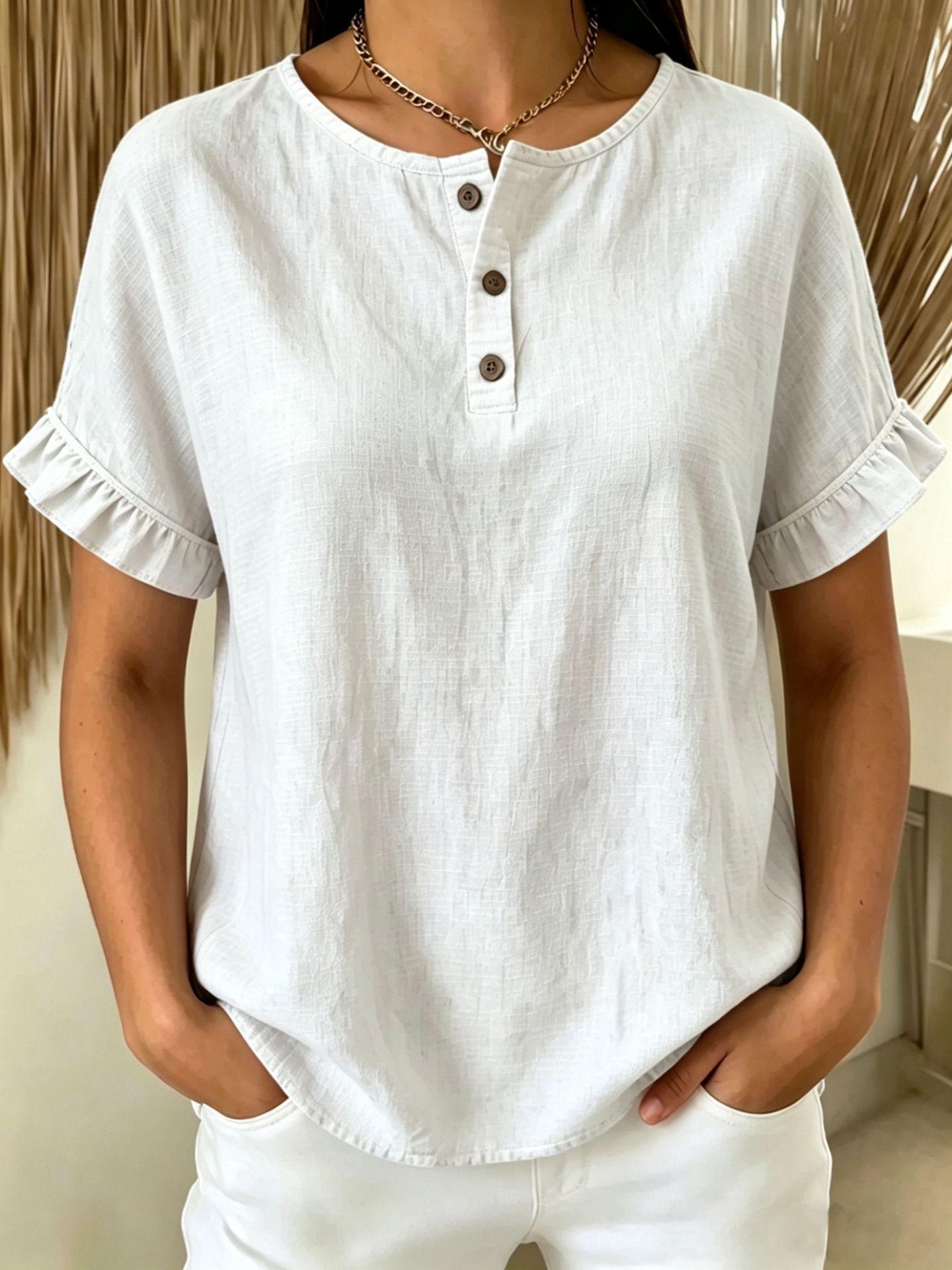 Women s Short Sleeve Round Neck Button Detail Blouse with Ruffle Sleeves Multi Colors XXL білий
Women s Short Sleeve Round Neck Button Detail Blouse with Ruffle Sleeves Multi Colors XXL білий