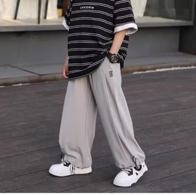 Брюки для мальчиков летние тонкие из ледяного шелка брюки широкие детские длинные брюки для больших детей повседневные брюки от комаров модная летняя одежда 170 серый