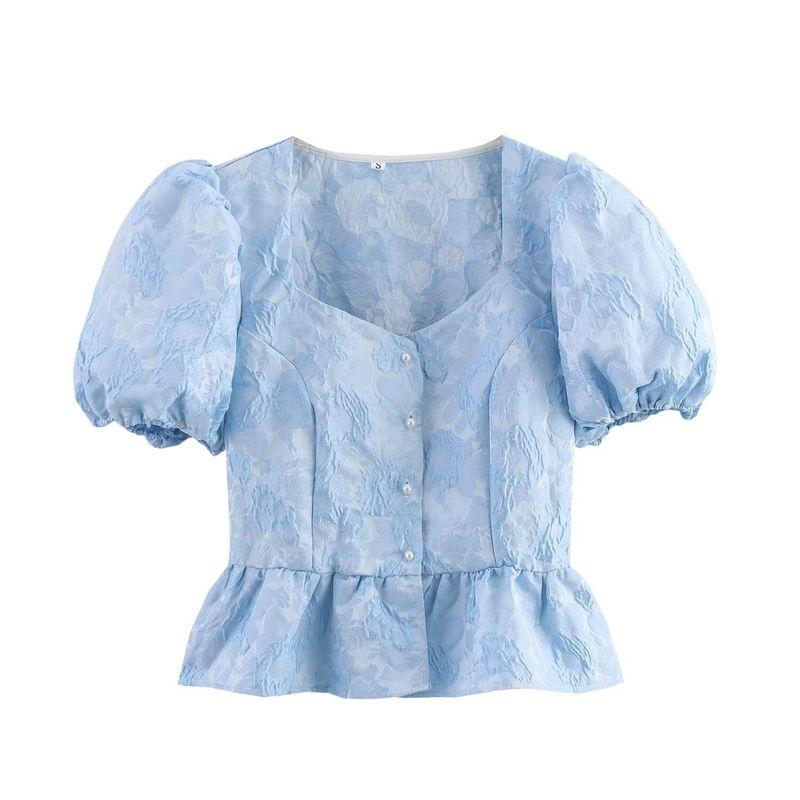 Kaslead New Arrival Women s Fashion Style Fashion All-Match Jacquard Puff Sleeves Ruffles Hem Shirt Light blue L
Kaslead New Arrival Women s Fashion Style Fashion All-Match Jacquard Puff Sleeves Ruffles Hem Shirt Light blue L