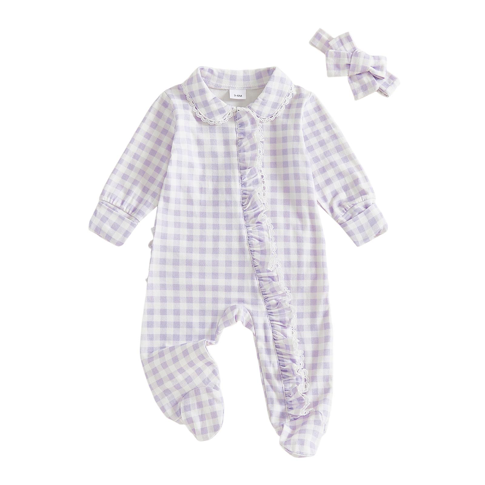 Baby Girl Footed Romper Headband Set Long Sleeve Plaid Print Doll Collar Lace Jumpsuit for Newborns 3-6M фіолетовий
Baby Girl Footed Romper Headband Set Long Sleeve Plaid Print Doll Collar Lace Jumpsuit for Newborns 3-6M фіолетовий