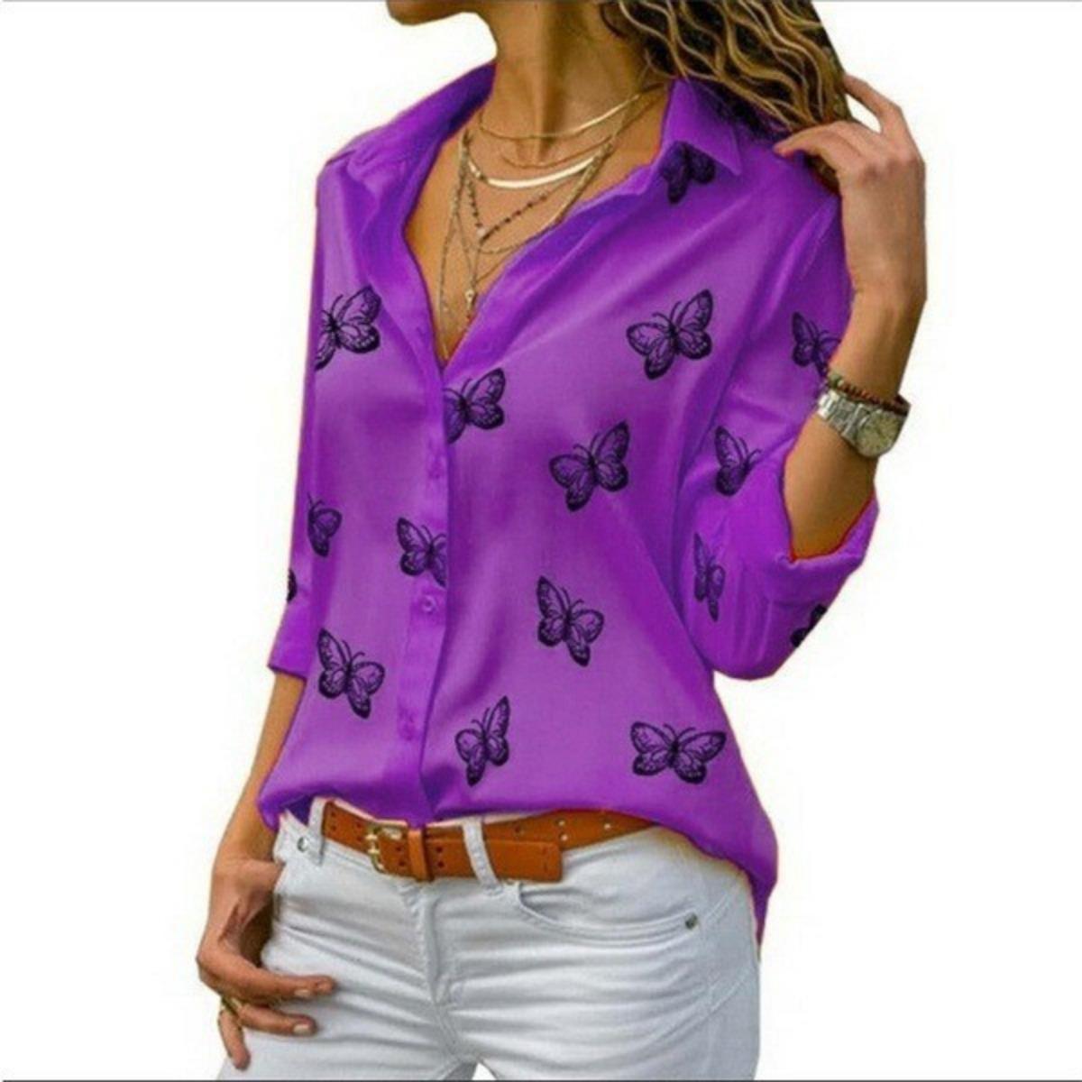 Women s Loose Lapel Shirt with Multi-color Butterfly Print 4XL фіолетовий
Women s Loose Lapel Shirt with Multi-color Butterfly Print 4XL фіолетовий