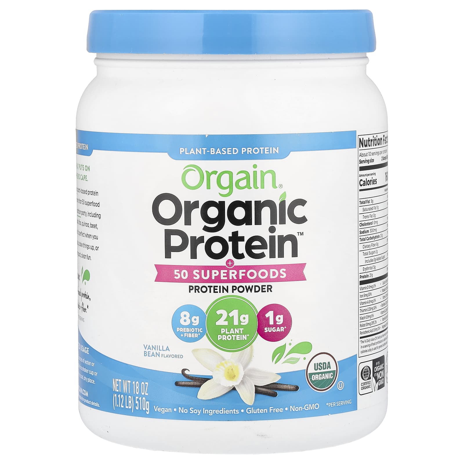 Orgain, Organic Protein™ Powder + 50 Superfoods, Plant-based, Vanilla Bean, 1.12 lb (510 g)
Orgain, Organic Protein™ Powder + 50 Superfoods, Plant-based, Vanilla Bean, 1.12 lb (510 g)
