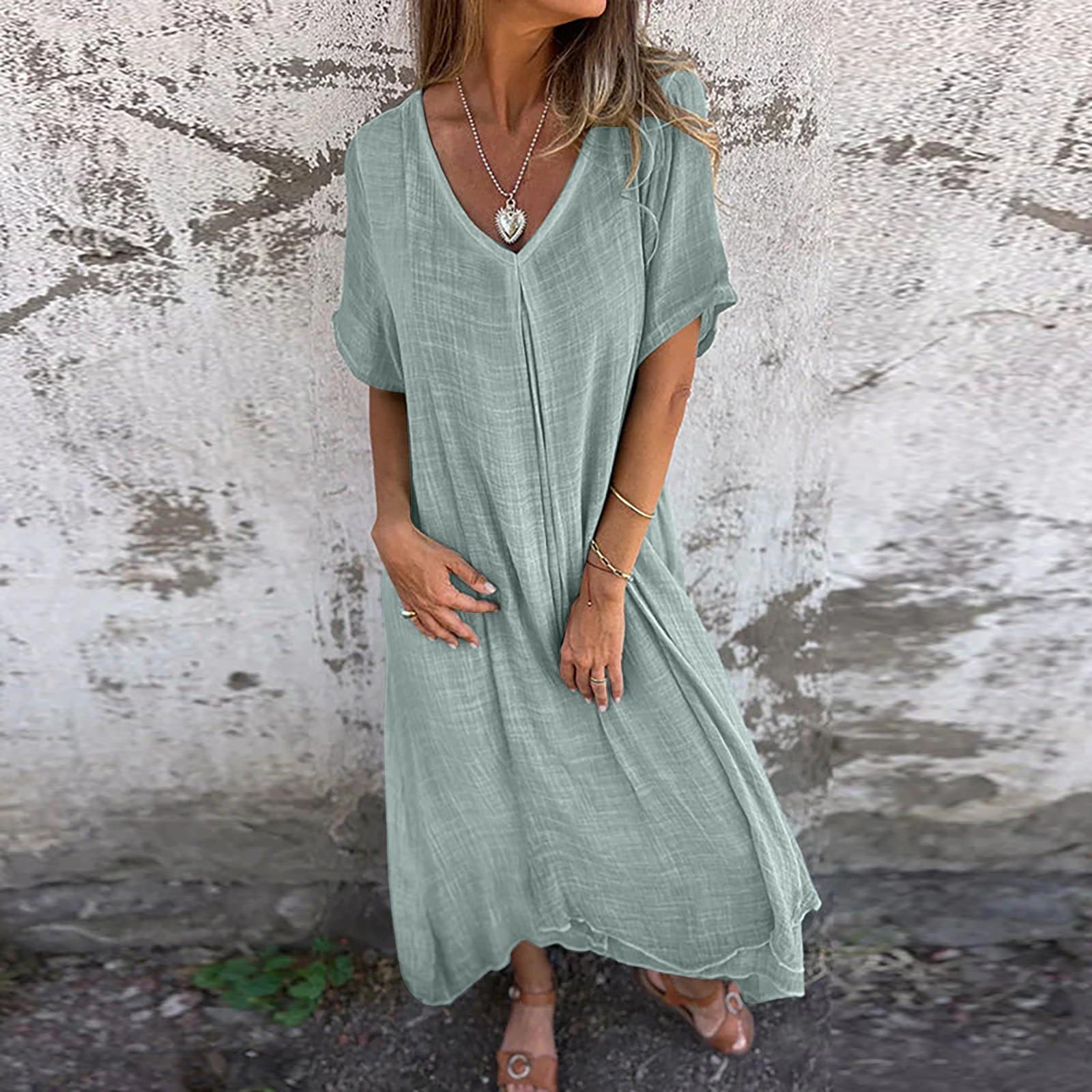 Жіноче літнє однотонне повсякденне модне плаття міді з бавовни та льону з v-подібним вирізом L
Жіноче літнє однотонне повсякденне модне плаття міді з бавовни та льону з v-подібним вирізом L