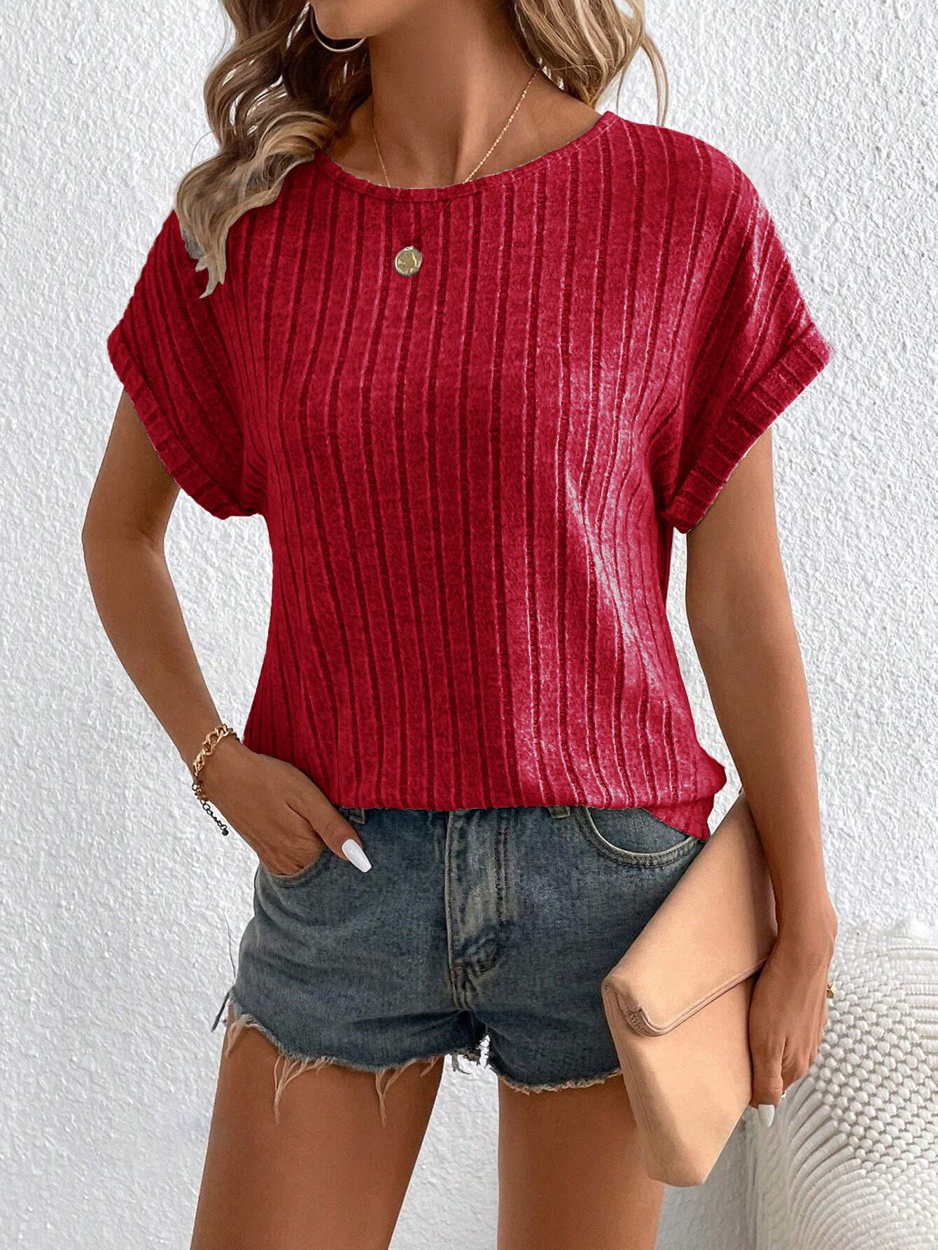 2025 Spring/Summer European American Fashion Ribbed Brushed Solid Color Round Neck Short Sleeve T-shirt 5XL вина червоного кольору
2025 Spring/Summer European American Fashion Ribbed Brushed Solid Color Round Neck Short Sleeve T-shirt 5XL вина червоного кольору
