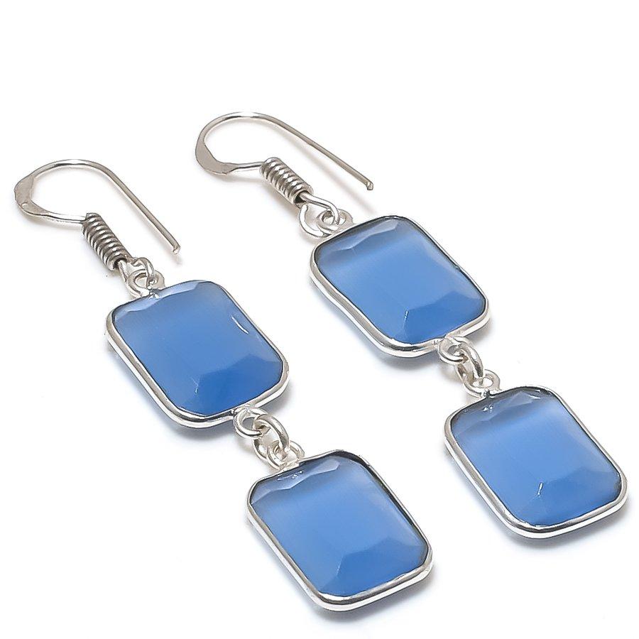 Blue Chalcedony Gemstone Handmade 925 Sterling Silver Jewelry Earring 2.17 GK-7232
Blue Chalcedony Gemstone Handmade 925 Sterling Silver Jewelry Earring 2.17 GK-7232