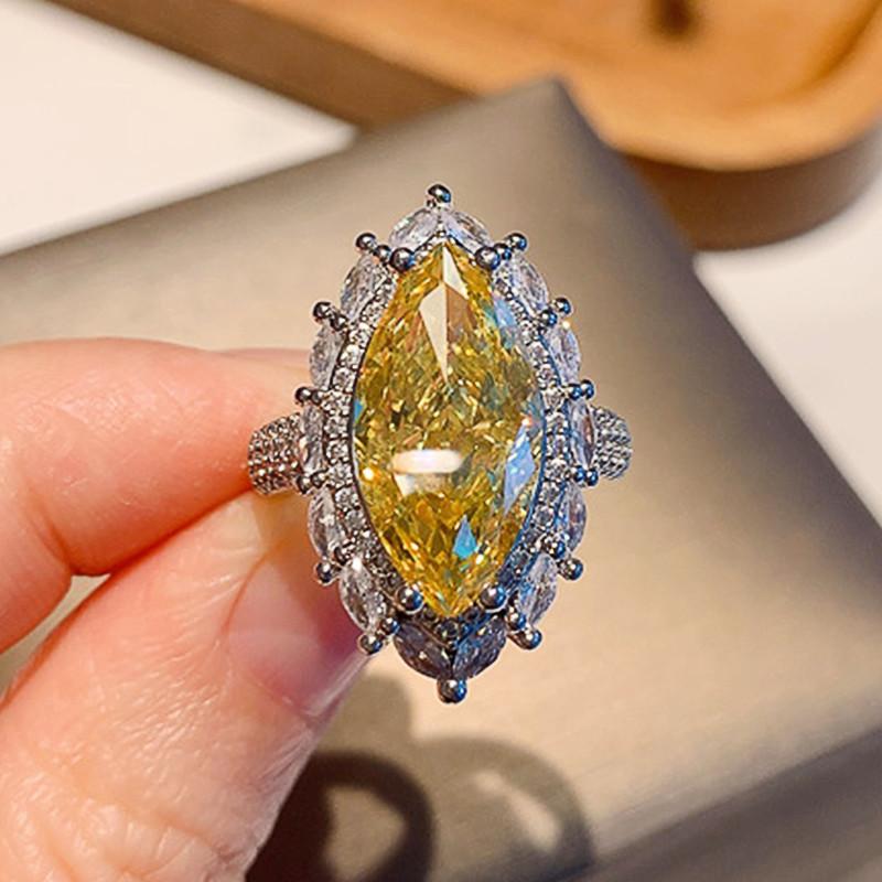 Кольцо Sterling Yellow CZ для женщин, свадебная церемония, аксессуары для вечеринок, необычный подарок на годовщину, новые модные ювелирные изделия 9
