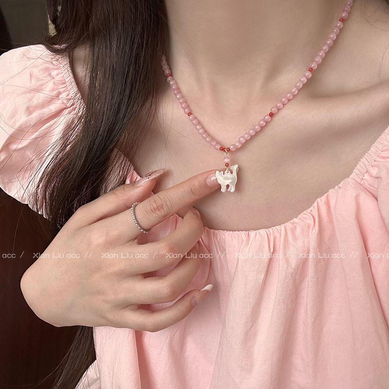 Sweet Elegant Fritillary Cat Puppy Pink Beaded Necklace for Women Niche Style Fancy Clavicle Chain Neck Chain Ornament Pink Beaded Cat Pendant Necklace
Sweet Elegant Fritillary Cat Puppy Pink Beaded Necklace for Women Niche Style Fancy Clavicle Chain Neck Chain Ornament Pink Beaded Cat Pendant Necklace