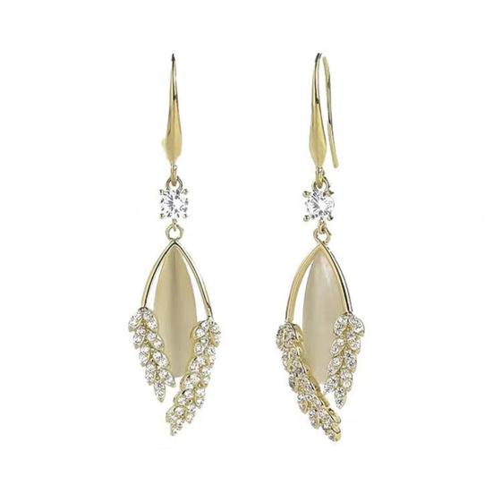 1 пара стразов, листьев, камня, элегантные серьги-крючки, искусственные кошачьи глаза, роскошные женские серьги золотистый