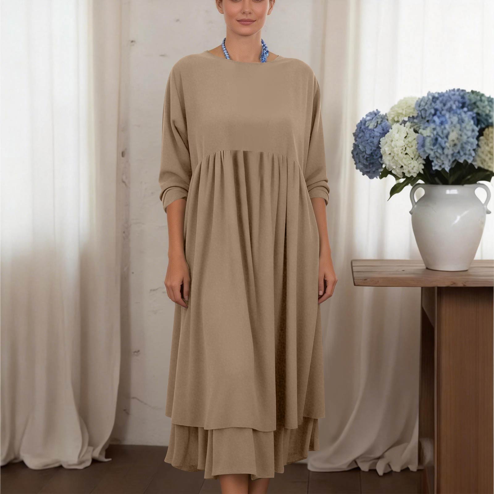 Women s Fashion Casual Loose Fit Double Layer Hem Long Dress M хакі
Women s Fashion Casual Loose Fit Double Layer Hem Long Dress M хакі