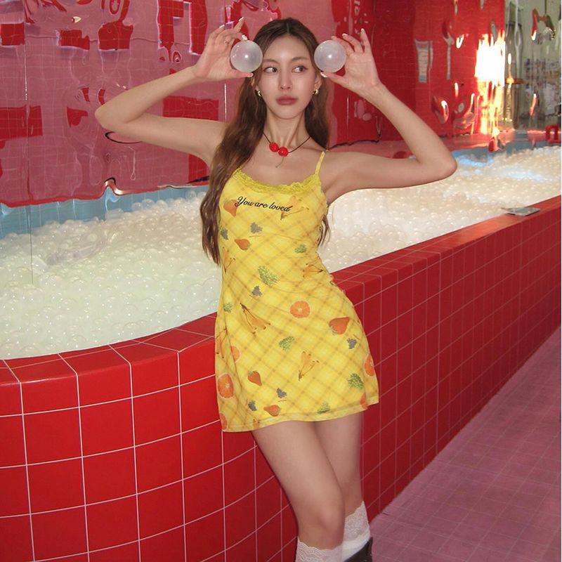 # Sisjuly# Sweet Colorful Fruit Summer Dopamine Pineapple Girl Lace Splicing Sling Dress Female Yellow S
# Sisjuly# Sweet Colorful Fruit Summer Dopamine Pineapple Girl Lace Splicing Sling Dress Female Yellow S