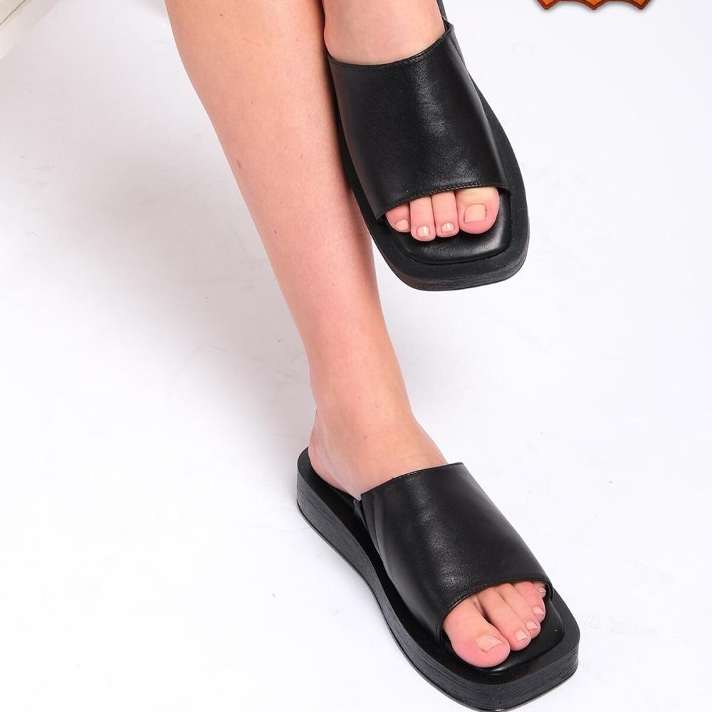 Женские модные черные тапочки на толстой подошве из натуральной кожи 37 чёрный