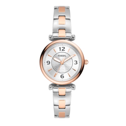 Fossil CARLIE ES5201 Women s Watch in Silver and Pink Gold
Fossil CARLIE ES5201 Women s Watch in Silver and Pink Gold