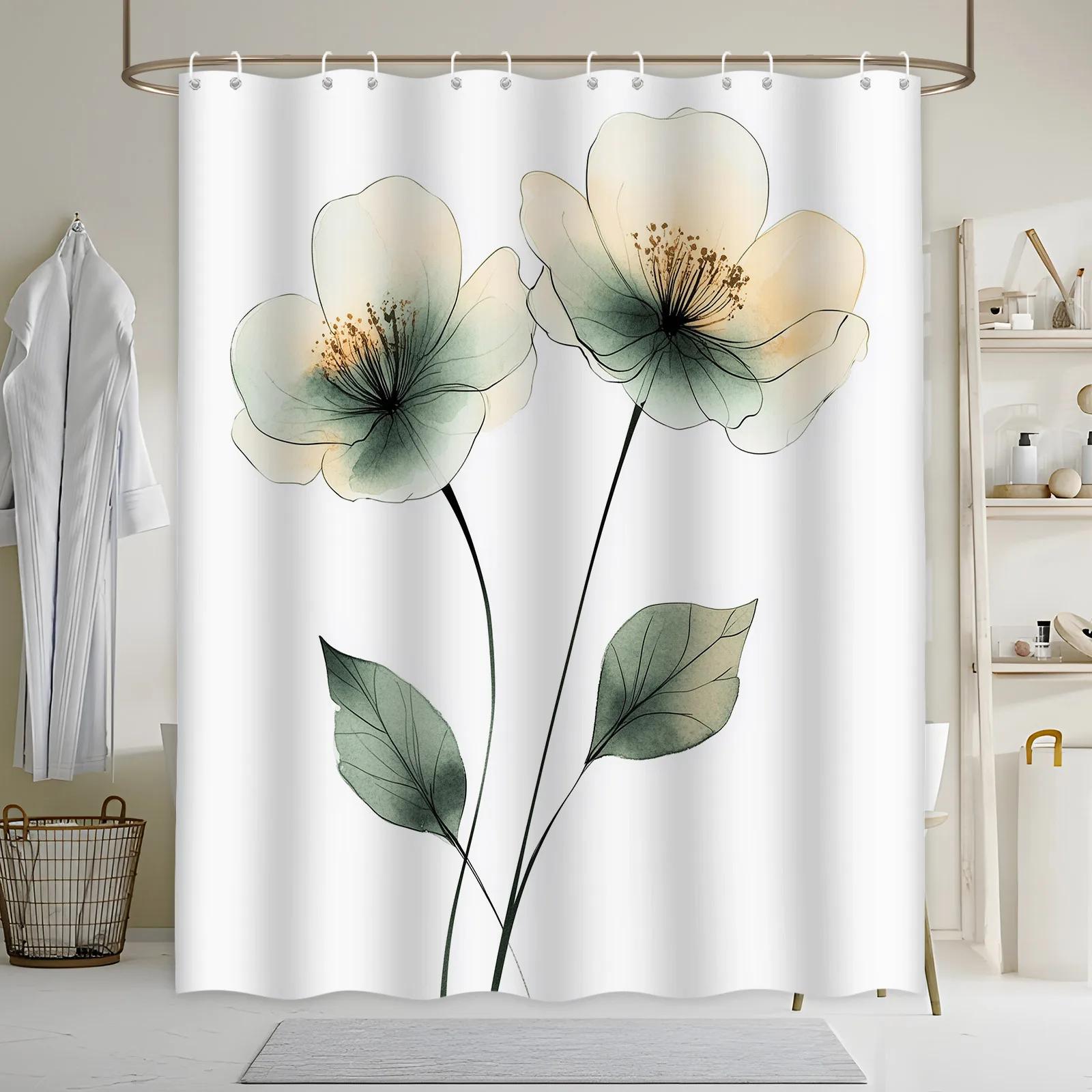 Delicate Flower Shower Curtain - Digital Watercolor, Pale Yellow Flowers, Starburst Centers, Transparent Leaves W60H190(CM)-1 Pcs
Delicate Flower Shower Curtain - Digital Watercolor, Pale Yellow Flowers, Starburst Centers, Transparent Leaves W60H190(CM)-1 Pcs