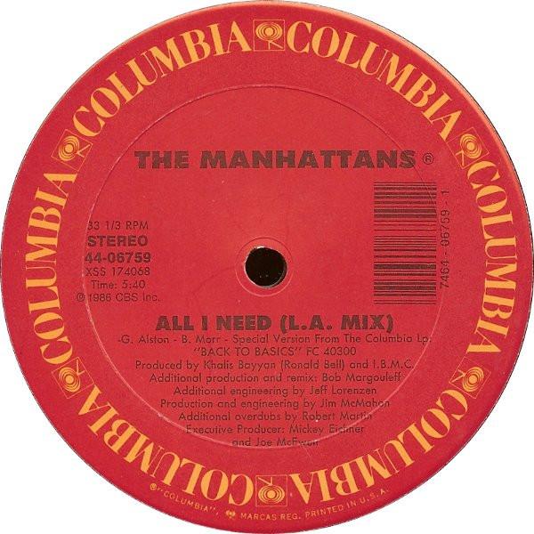 12inch Record MANHATTANS - All I Need 4406759 Columbia 1986 US Dance & Electronica Used
12inch Record MANHATTANS - All I Need 4406759 Columbia 1986 US Dance & Electronica Used
