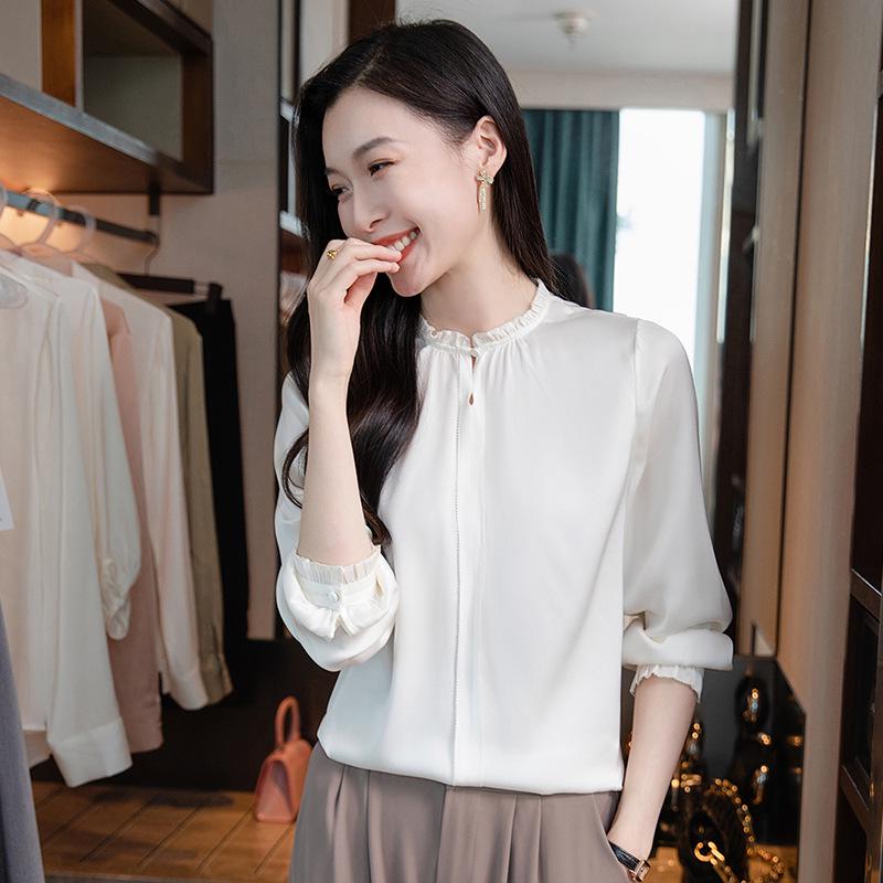 Женский топ с длинным рукавом из плотного шелка - Весна 2025, корейская мода, однотонный тутовый шелк Medium белый
Женский топ с длинным рукавом из плотного шелка - Весна 2025, корейская мода, однотонный тутовый шелк Medium белый