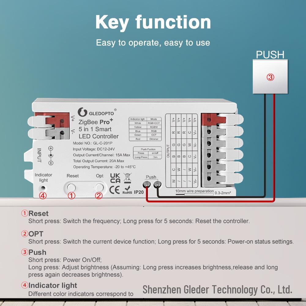 GLEDOPTO PRO+ 5-в-1 Контролер світлодіодної стрічки, Zigbee та 2,4G, Максимальний струм 20А, Легке підключення 108x45x18 mm
GLEDOPTO PRO+ 5-в-1 Контролер світлодіодної стрічки, Zigbee та 2,4G, Максимальний струм 20А, Легке підключення 108x45x18 mm