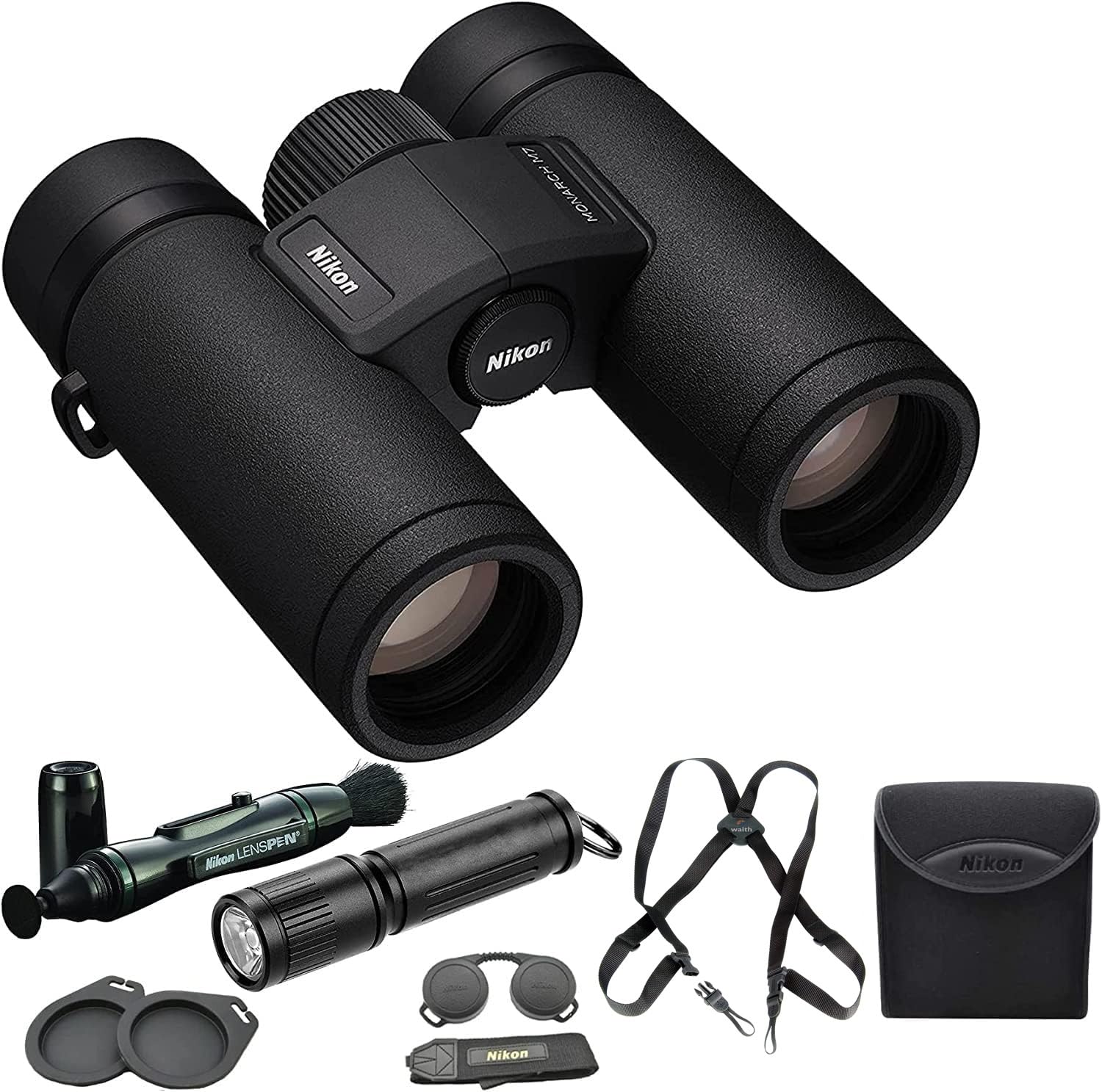 Nikon Monarch M7 8x42 Binoculars with Lens Pen Harness and Flashlight Kit
Nikon Monarch M7 8x42 Binoculars with Lens Pen Harness and Flashlight Kit