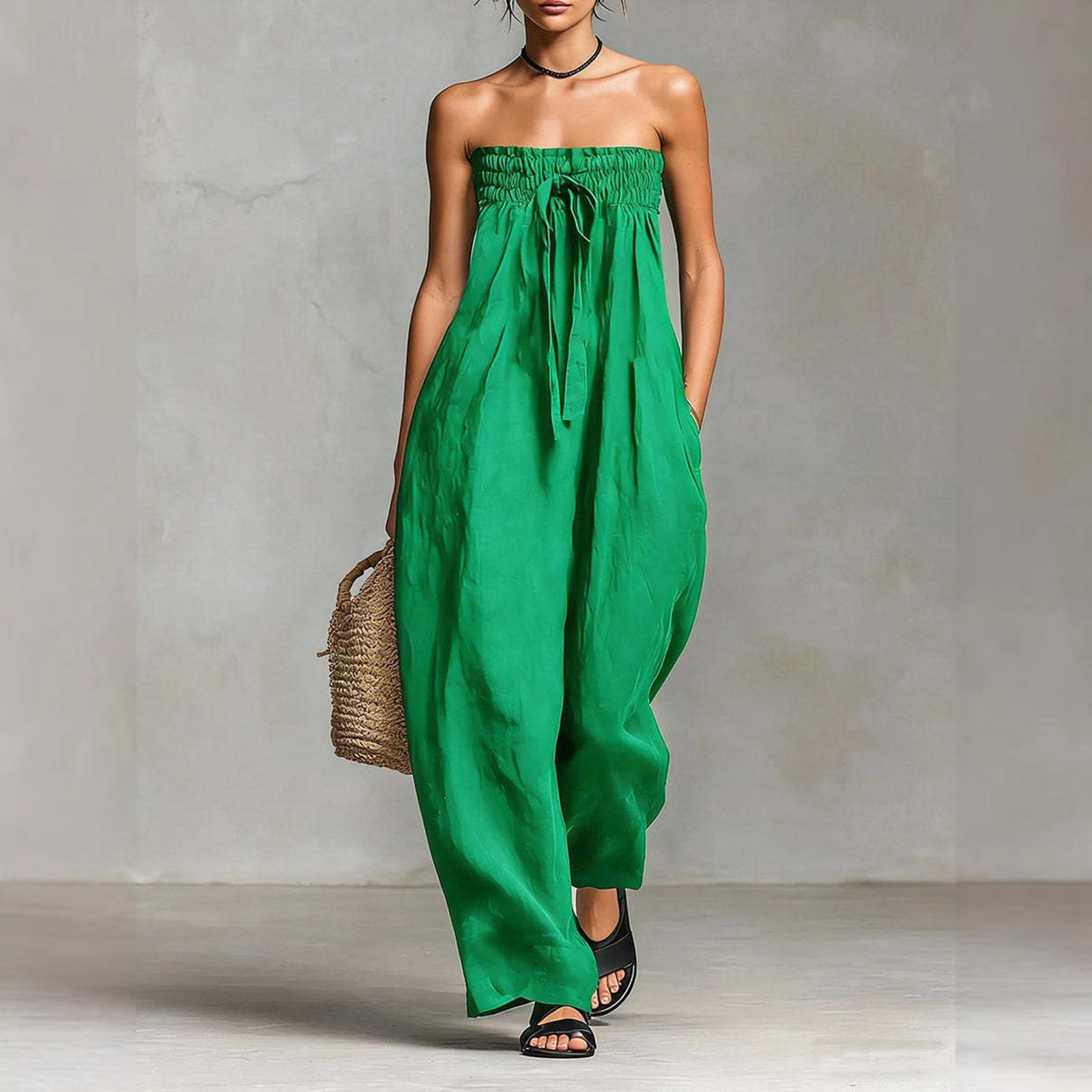 Women’s Strapless Loose Fit Wide Leg Jumpsuit with Drawstring Waist and Side Pockets for Casual and Everyday Wear S зелёный
Women’s Strapless Loose Fit Wide Leg Jumpsuit with Drawstring Waist and Side Pockets for Casual and Everyday Wear S зелёный