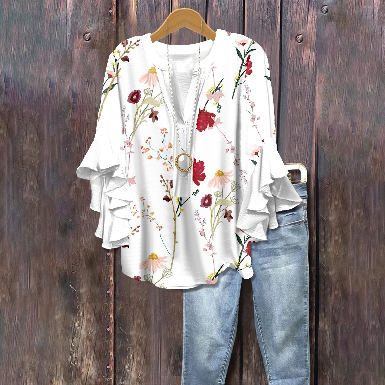 Летние топы для женщин, симпатичные блузки с V-образным вырезом и рукавом 3/4, повседневные рубашки с цветочным принтом XL красный
Летние топы для женщин, симпатичные блузки с V-образным вырезом и рукавом 3/4, повседневные рубашки с цветочным принтом XL красный