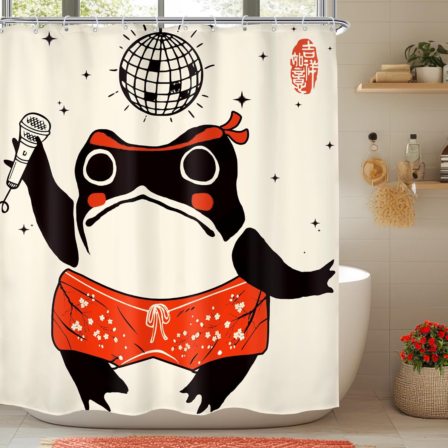 Frog Shower Curtain Japanese Style Karaoke Frog Disco Ball Bath Decor Funny Animal Bathroom Curtains Unique Gift For Home Decor W60H190(CM)-1 Pcs
Frog Shower Curtain Japanese Style Karaoke Frog Disco Ball Bath Decor Funny Animal Bathroom Curtains Unique Gift For Home Decor W60H190(CM)-1 Pcs