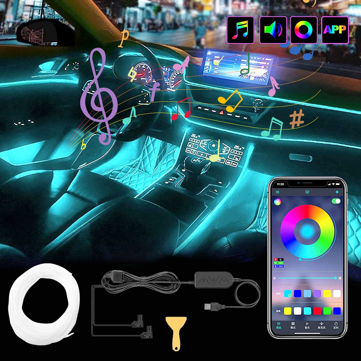 Окружающий свет, Светодиодная лента для автомобиля, Светодиодная подсветка для автомобиля, RGB Высокая яркость, USB-тип, Атмосфера 3 M
Окружающий свет, Светодиодная лента для автомобиля, Светодиодная подсветка для автомобиля, RGB Высокая яркость, USB-тип, Атмосфера 3 M