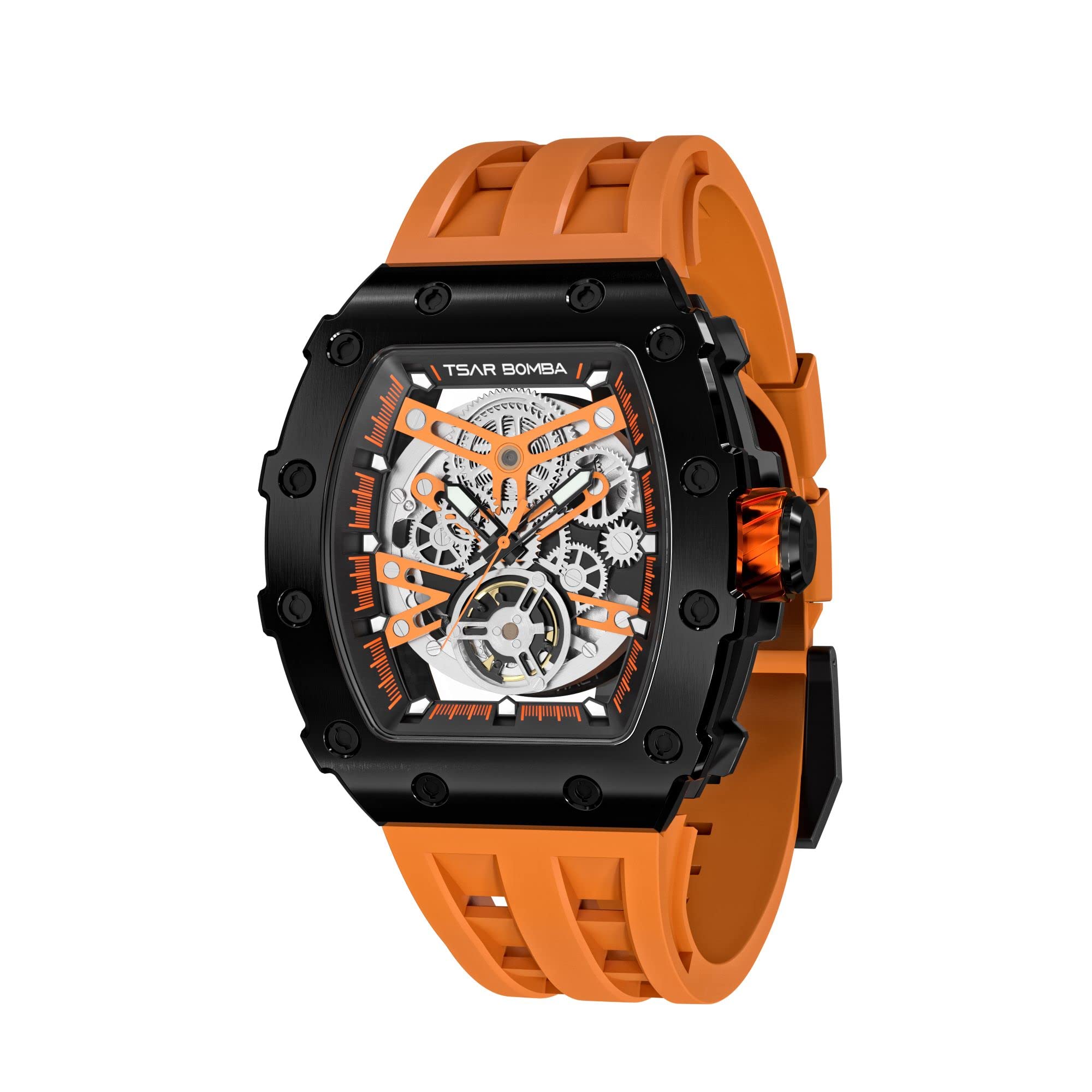 TSAR BOMBA Men s Skeleton Automatic Mechanical Analog Skeleton Watch 5 ATM Water Resistant Silicone Band Watch Barrel-shaped Large Dial Steel Case
TSAR BOMBA Men s Skeleton Automatic Mechanical Analog Skeleton Watch 5 ATM Water Resistant Silicone Band Watch Barrel-shaped Large Dial Steel Case