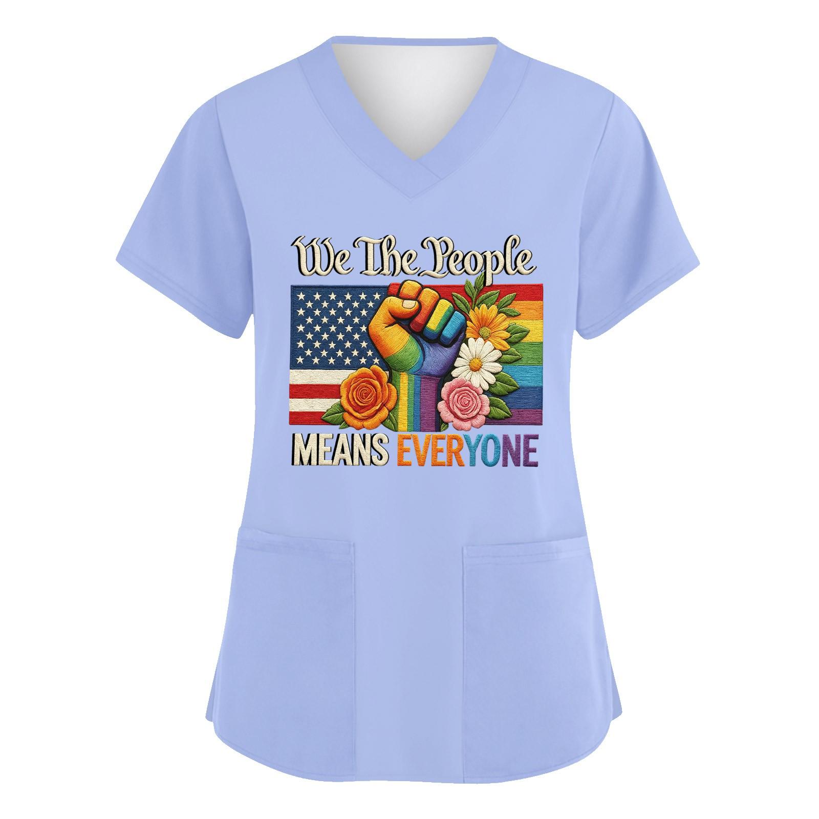 Women V Neck Short Sleeve Work Scrub Top with Pockets Independence Day Graphic Print Medical Uniform Shirt for Healthcare Professionals S
Women V Neck Short Sleeve Work Scrub Top with Pockets Independence Day Graphic Print Medical Uniform Shirt for Healthcare Professionals S