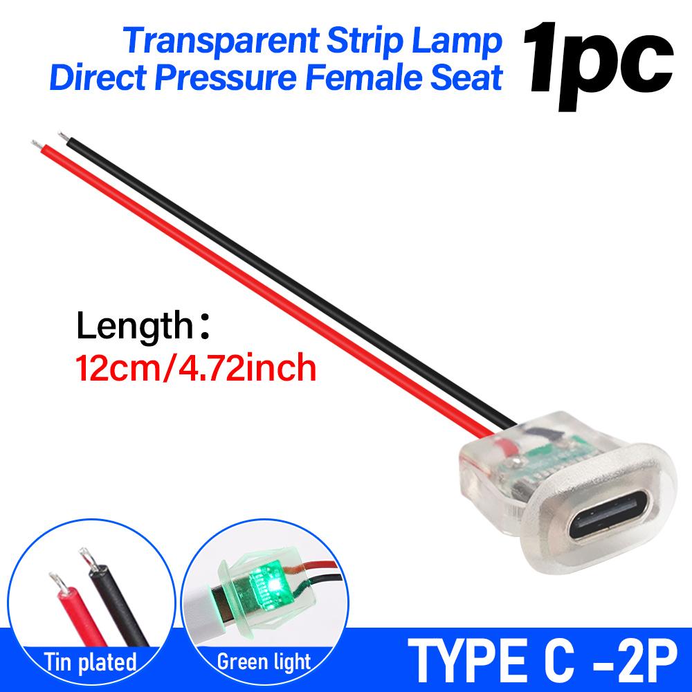 2pin USB Type-C 5A input charging socket with LED light Flat USB-C power connector tinned copper wire end female connector
2pin USB Type-C 5A input charging socket with LED light Flat USB-C power connector tinned copper wire end female connector