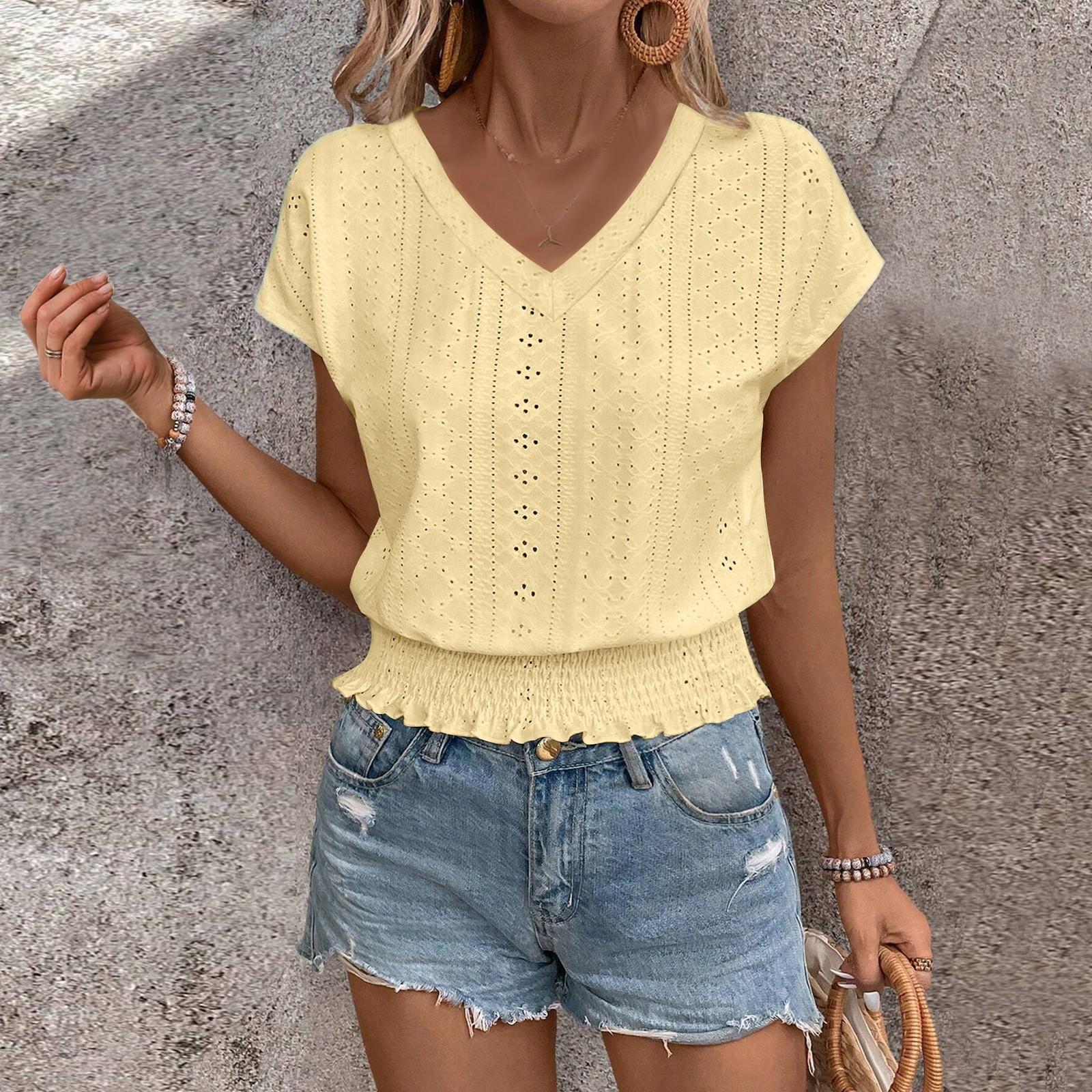 Women s Fashion V-neck Solid Color Hollow Short Sleeve Top T-shirt Summer XL жовтий
Women s Fashion V-neck Solid Color Hollow Short Sleeve Top T-shirt Summer XL жовтий