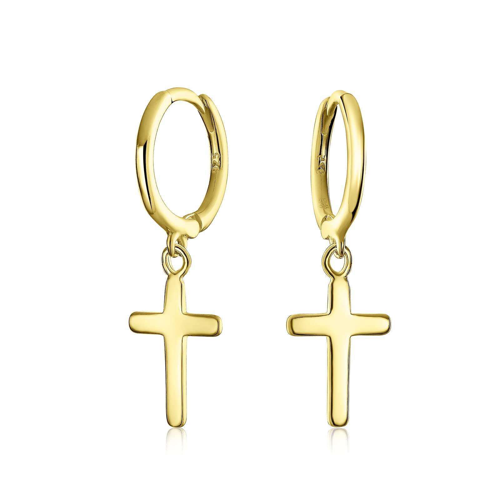 Mini Hoop Huggie Earrings with Small Simple Religious Charms for and Yellow Gold Plated Sterling Cross Women, Men, Teens. .925 Silver.
Mini Hoop Huggie Earrings with Small Simple Religious Charms for and Yellow Gold Plated Sterling Cross Women, Men, Teens. .925 Silver.