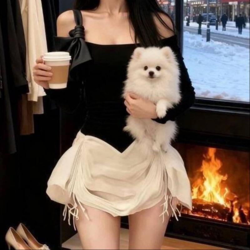 Women s Off-Shoulder White Midi Dress - Long-Sleeve, Waist-Cinched, Autumn/Winter Collection S (recommended for 80-95 jin) чорний
Women s Off-Shoulder White Midi Dress - Long-Sleeve, Waist-Cinched, Autumn/Winter Collection S (recommended for 80-95 jin) чорний