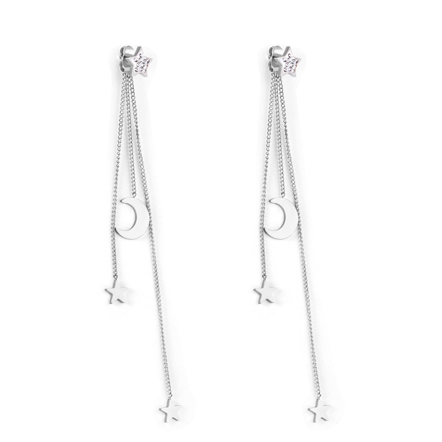 Push Back Star Moon Drop Earrings for Women Trendy Style Gold Color Stainless Steel No Fade Long Chain Earrings срібний
Push Back Star Moon Drop Earrings for Women Trendy Style Gold Color Stainless Steel No Fade Long Chain Earrings срібний