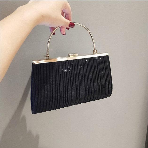 Женская яркая сумка для ужина, плиссированная сумка на цепочке, элегантная однотонная сумка на одно плечо, сумка-мессенджер для вечеринки 25*15cm чёрный