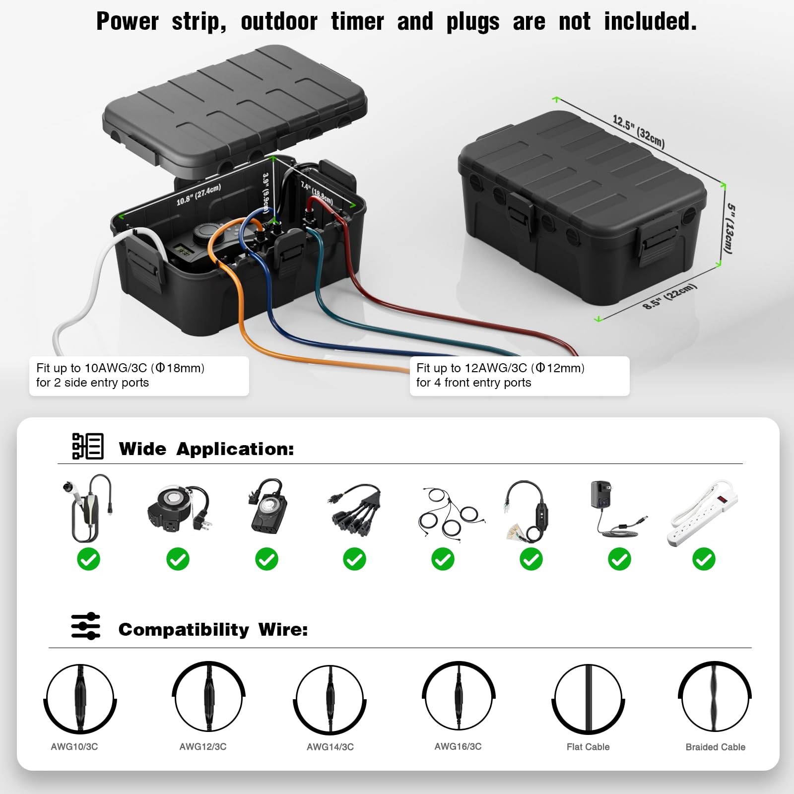 Outdoor Electrical Box IP54 Waterproof Extension Cord Cover Protective Box for Outlet/Plug/Timer/Power Strip Black
Outdoor Electrical Box IP54 Waterproof Extension Cord Cover Protective Box for Outlet/Plug/Timer/Power Strip Black