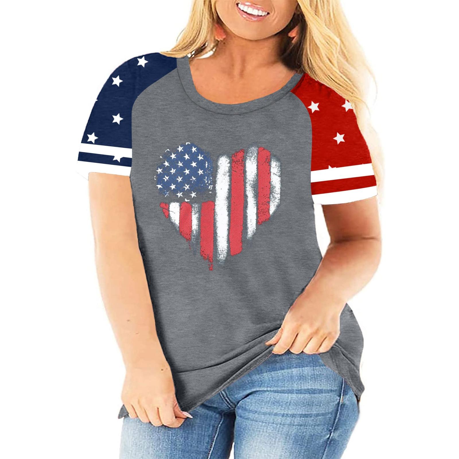 Plus Size Womens Casual Short Sleeve Crew Neck Top with Independence Day Print Loose Fit Summer Blouse for Daily Wear L
Plus Size Womens Casual Short Sleeve Crew Neck Top with Independence Day Print Loose Fit Summer Blouse for Daily Wear L