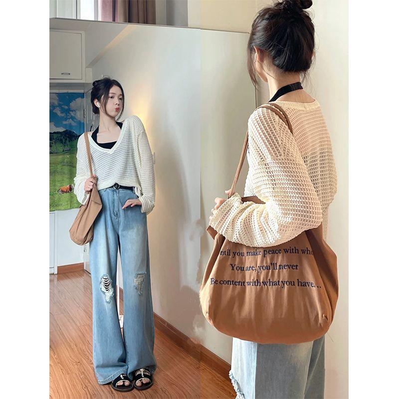 Summer Thin Hollow Outer Long-Sleeves Knitting T-Shirt Women s Idle Style Stylish Sun Protection V-neck Blouse Sling Tops White neck strap XL recommended 60.00 kg-65.00 kg
Summer Thin Hollow Outer Long-Sleeves Knitting T-Shirt Women s Idle Style Stylish Sun Protection V-neck Blouse Sling Tops White neck strap XL recommended 60.00 kg-65.00 kg