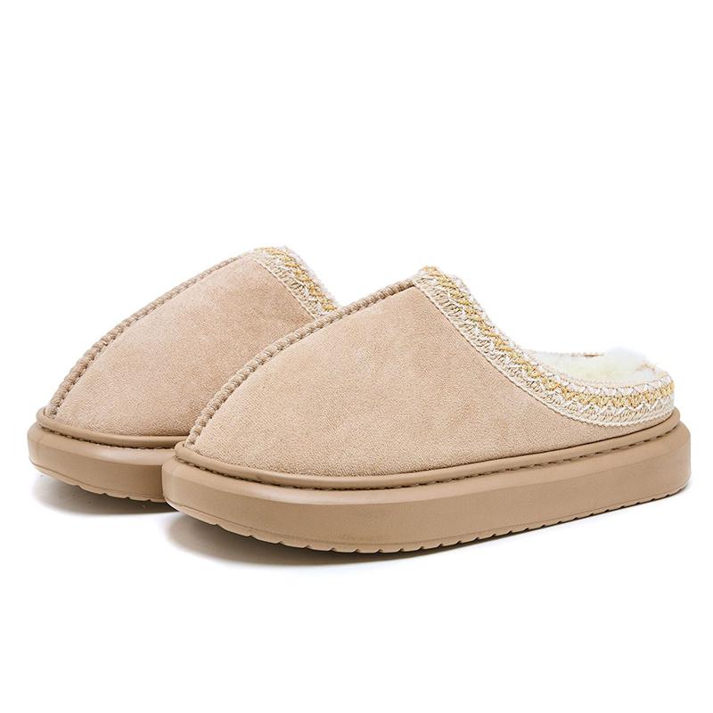 Модные этнические тапочки из искусственной замши и меха, женские модные вышитые домашние плюшевые тапочки, женские комнатные тапочки на платформе, теплые хлопковые шлепанцы для леди 44-45 хаки