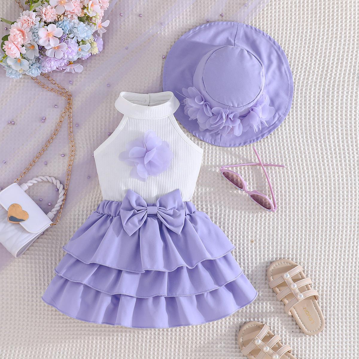 Girls New Solid Color Sleeveless Top with Flower Cake Short Skirt + Hat Three-Piece Set 3-4Y фіолетовий
Girls New Solid Color Sleeveless Top with Flower Cake Short Skirt + Hat Three-Piece Set 3-4Y фіолетовий