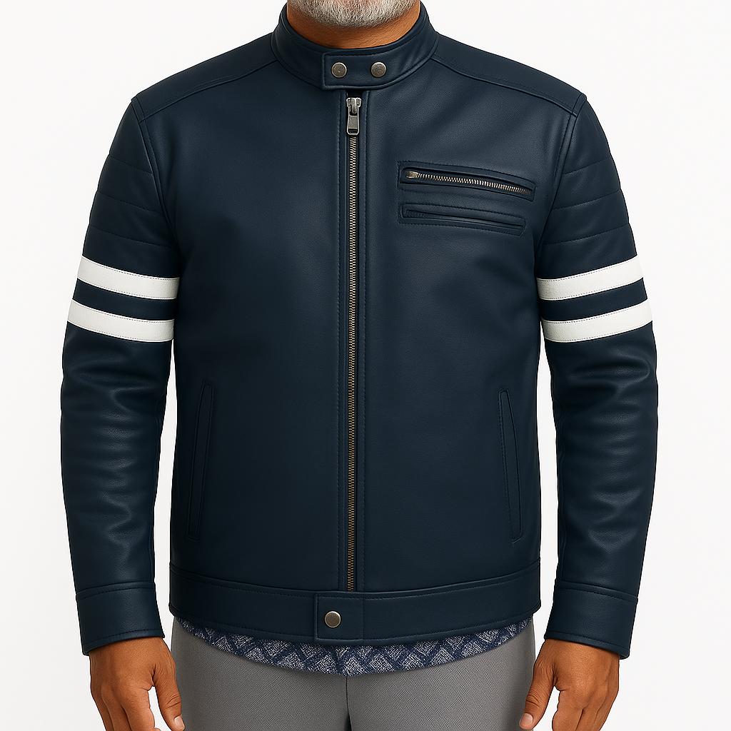 Noora White Striped Biker Leather Jacket - Inspired by Wolverine Style for Fans - Navy Blue Motorcycle Jacket L темно-синього кольору
Noora White Striped Biker Leather Jacket - Inspired by Wolverine Style for Fans - Navy Blue Motorcycle Jacket L темно-синього кольору