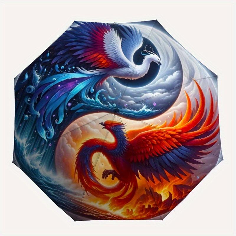 1pc Phoenix Yin Yang Automatic Folding Umbrella - 8-Rib Iron Frame, Windproof, Portable Sunshade with Plastic Handle for Travel & Outdoor Ac
1pc Phoenix Yin Yang Automatic Folding Umbrella - 8-Rib Iron Frame, Windproof, Portable Sunshade with Plastic Handle for Travel & Outdoor Ac