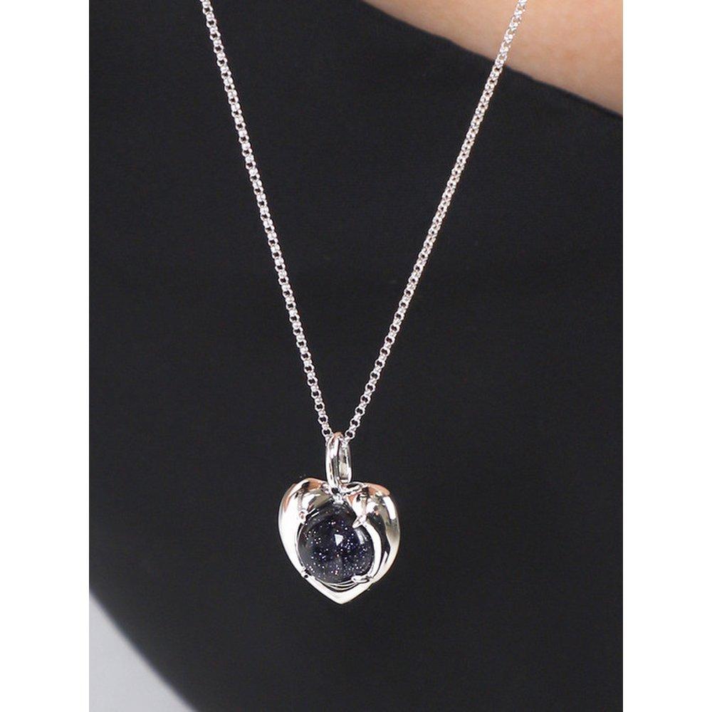 White Gold Blue Sand Stone Eternal Heart Pendant Necklace
White Gold Blue Sand Stone Eternal Heart Pendant Necklace